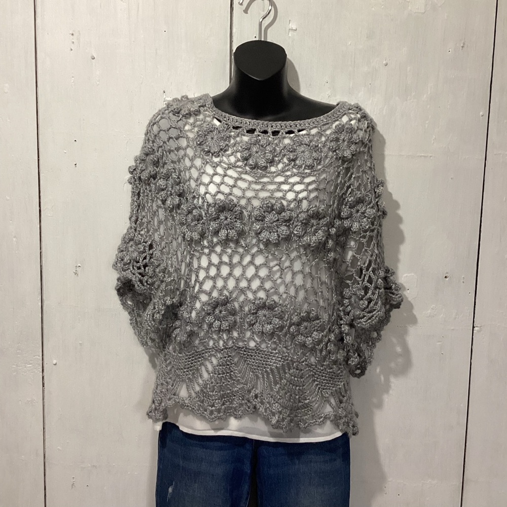 Lumiere Gray Women's Crochet Sweater, size M